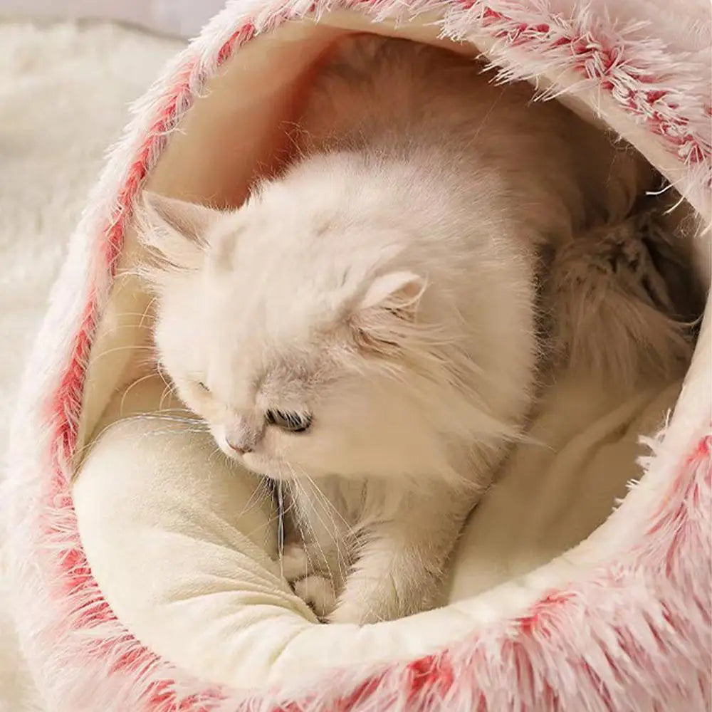 Winter Plush Round Cat Bed Pet Mattress Warm Soft Comfortable Basket Cat Dog 2 in 1 Sleeping Bag Nest for Small Dogs