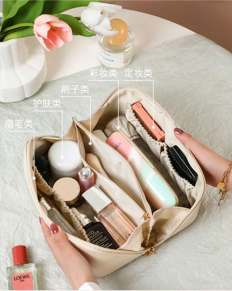 Large Capacity Cosmetic Bag Cosmetic Storage Bag PU Leather Portable Travel Toiletry Bag Women Cosmetic Bag Toiletries Organizer