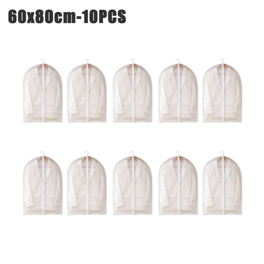 1-10PCS Clothes Dust Cover Transparent Thickened Washable Dust Bag PEVA Household Dust Cover Coat Suit Cover Hanging Clothes Bag