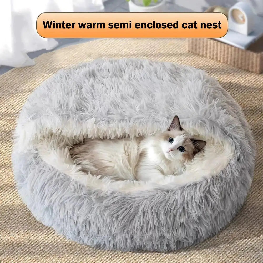 Winter Plush Round Cat Bed Pet Mattress Warm Soft Comfortable Basket Cat Dog 2 in 1 Sleeping Bag Nest for Small Dogs