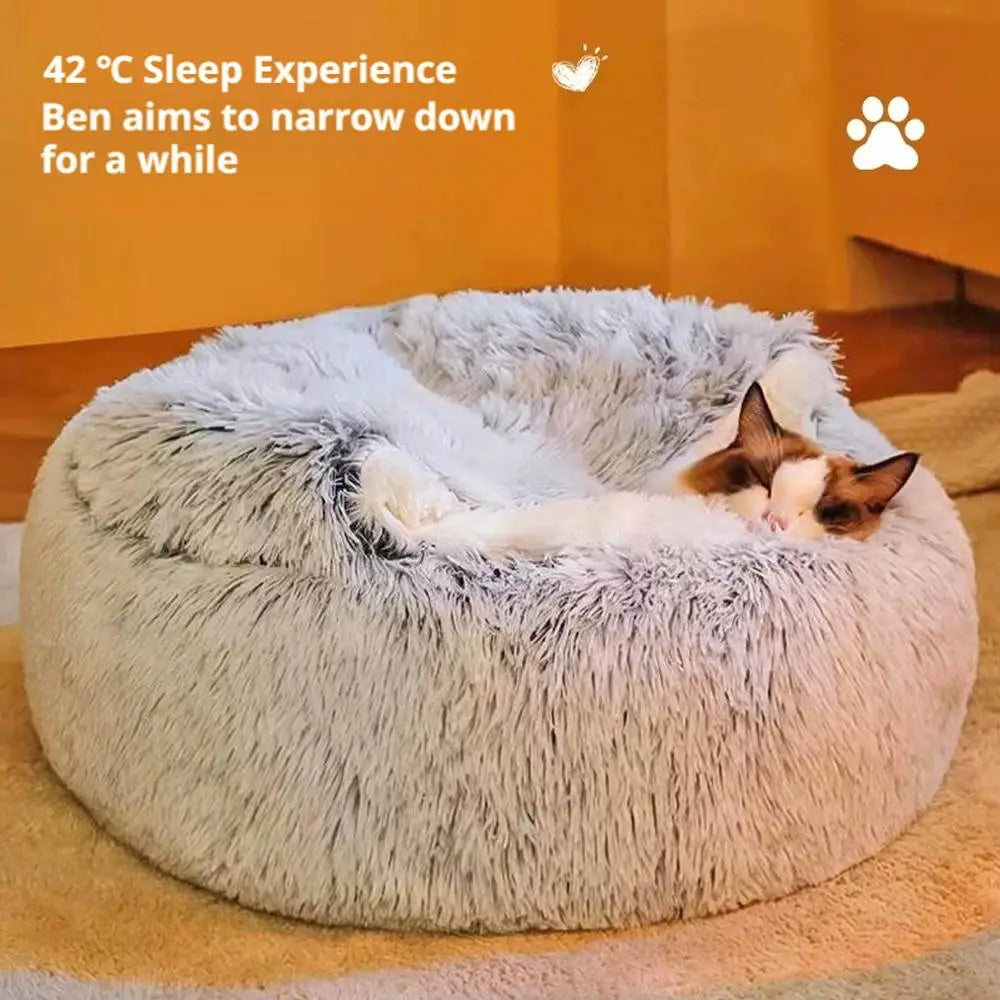 Winter Plush Round Cat Bed Pet Mattress Warm Soft Comfortable Basket Cat Dog 2 in 1 Sleeping Bag Nest for Small Dogs