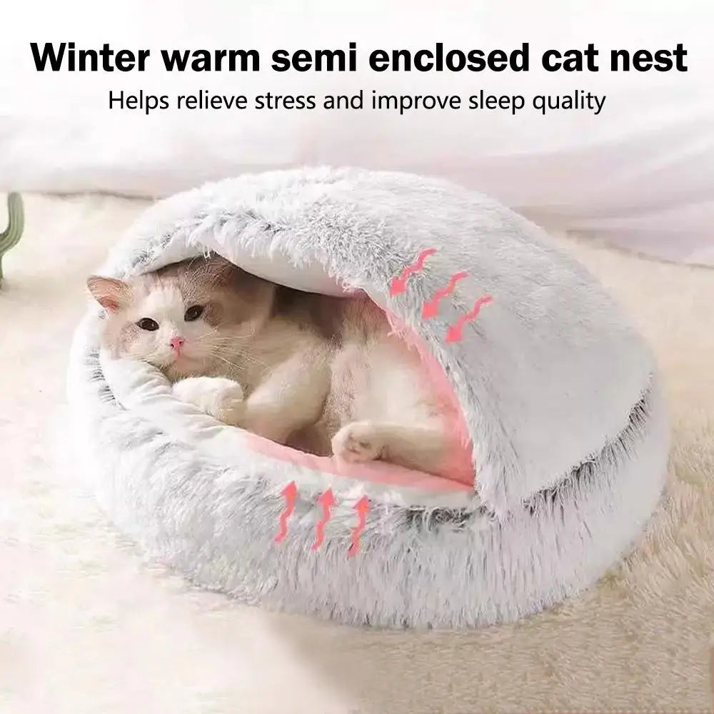 Winter Plush Round Cat Bed Pet Mattress Warm Soft Comfortable Basket Cat Dog 2 in 1 Sleeping Bag Nest for Small Dogs