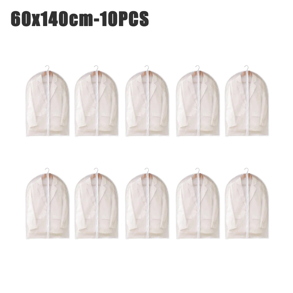 1-10PCS Clothes Dust Cover Transparent Thickened Washable Dust Bag PEVA Household Dust Cover Coat Suit Cover Hanging Clothes Bag