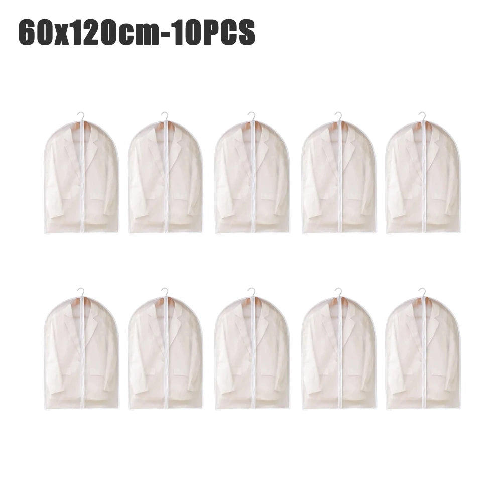 1-10PCS Clothes Dust Cover Transparent Thickened Washable Dust Bag PEVA Household Dust Cover Coat Suit Cover Hanging Clothes Bag
